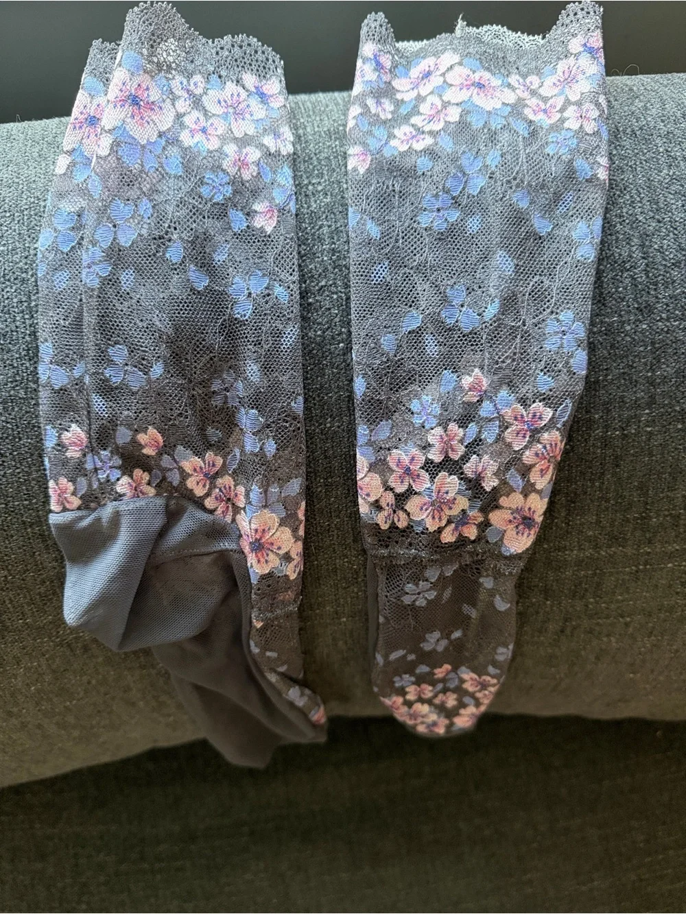 Sheer Cherry Blossom Lace Socks, Charcoal Floral Sakura Mesh, Fits W 8-9.5, NWOT